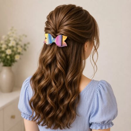 Glitter Detaylı Fiyonk Saç Tokası 2'li Set 6x3 cm Renkli Simli