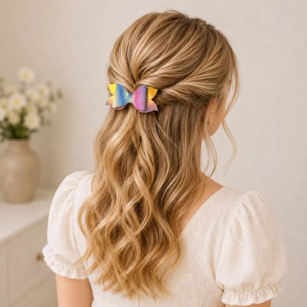 Glitter Detaylı Fiyonk Saç Tokası 2'li Set 6x3 cm Renkli Simli