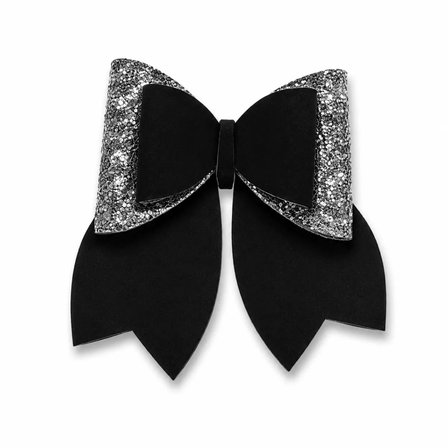 Glitter Detaylı Fiyonk Saç Tokası 9x8 cm Siyah - Gri