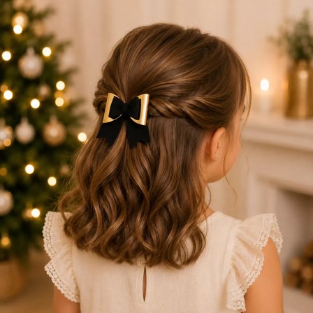 Glitter Detaylı Fiyonk Saç Tokası 9x6 cm Siyah-Gold