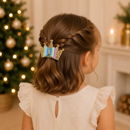 Glitter Detaylı Fiyonk Saç Tokası 9x6 cm Gold