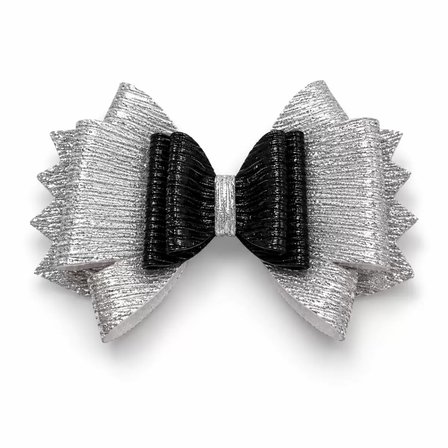 Glitter Detaylı Fiyonk Saç Tokası 9x6 cm Gri - Siyah