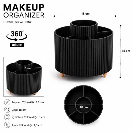 Masa Üstü Çok Amaçlı 360  Derece Dönen Organizer  – Dekoratif Ürün 20X20 CM Siyah