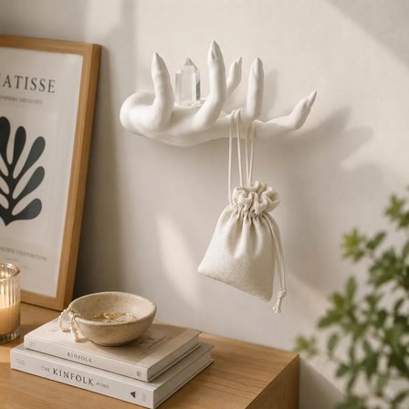 El Formlu Dekoratif Duvar Askılığı ve Takı Organizeri – 11x10 CM Beyaz