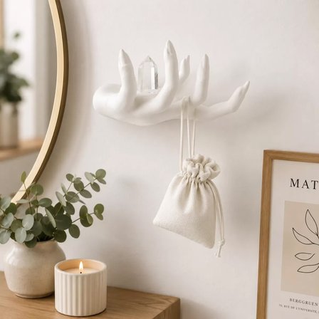 El Formlu Dekoratif Duvar Askılığı ve Takı Organizeri – 11x10 CM Beyaz