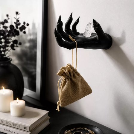 El Formlu Dekoratif Duvar Askılığı ve Takı Organizeri – 11x10 CM Siyah