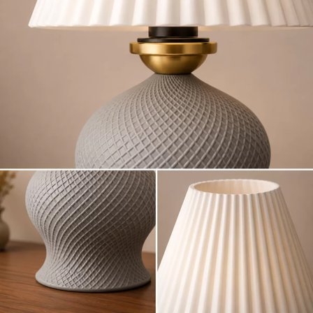 Luxury Tasarımlı Abajur – Yatak Odası ve Çocuk Odası İçin Dekoratif Aydınlatma 31x45 CM Alt Gri