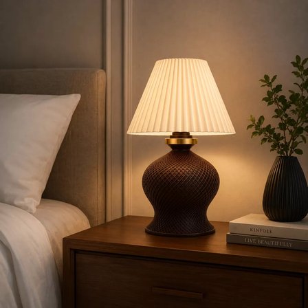 Luxury Tasarımlı Abajur – Yatak Odası ve Çocuk Odası İçin Dekoratif Aydınlatma 31x45 CM Üst Krem Alt Kahverengi