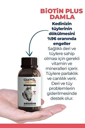 Munich Vet Kedi Tüy Damlası Biotine Plus (100ml) (KEDİLERİN TÜY DÖKÜLMESİNİ ENGELLER)