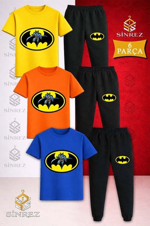 Çocuk BTMEN LOGO ICINDE Baskılı 3Lü Tişort Eşofman Takımı