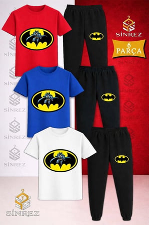 Çocuk BTMEN LOGO ICINDE Baskılı 3Lü Tişort Eşofman Takımı