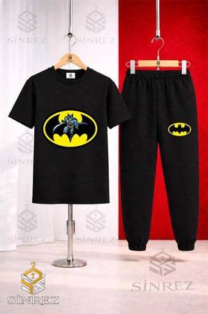 Çocuk BTMEN LOGO ICINDE Baskılı 3Lü Tişort Eşofman Takımı
