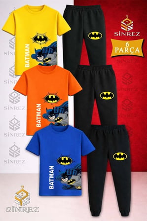 Çocuk BTMEN YAN YUMRUK YAZI BUYUK Baskılı 3Lü Tişort Eşofman Takımı