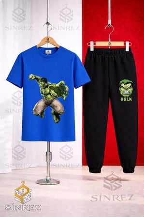 Çocuk HULK DEV YUMRUK ATAN Baskılı 3Lü Tişort Eşofman Takımı