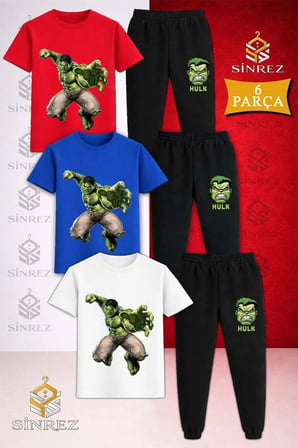 Çocuk HULK DEV YUMRUK ATAN Baskılı 3Lü Tişort Eşofman Takımı