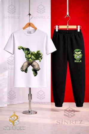 Çocuk HULK DEV YUMRUK ATAN Baskılı 3Lü Tişort Eşofman Takımı
