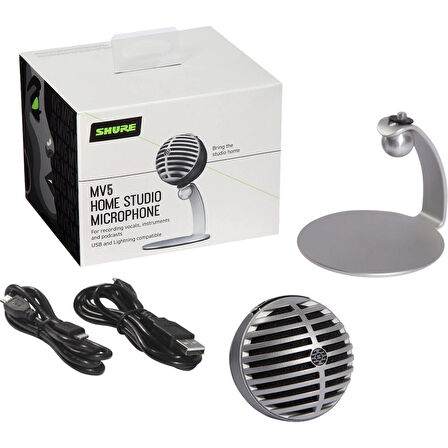 SHURE MV5 Dijital Kondenser Podcast & Home Office Mikrofonu -TR garanti-Gümüş