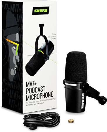 Shure MV7+ Siyah Podcast Mikrofonu - Türkiye Resmi Garantili