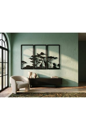 Modern 3 Parçalı Afrika Safari Temalı Estetik Metal Duvar Panosu