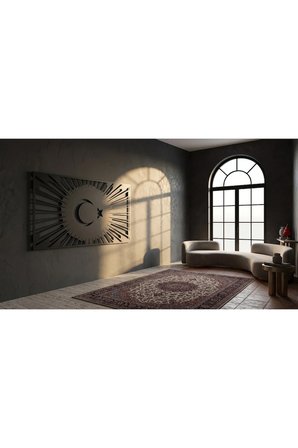 Ay ve Yıldız Silüeti Tasarımlı Türkiye Haritası Temalı Dekoratif Modern Metal Duvar Tablosu