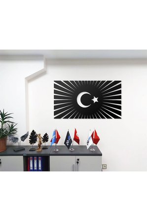 Ay ve Yıldız Silüeti Tasarımlı Türkiye Haritası Temalı Dekoratif Modern Metal Duvar Tablosu