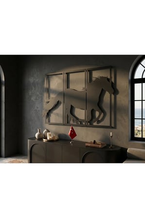 Desenli At Tasarımlı Hayvan Figürlü Metal Dekoratif Modern Duvar Tablosu Ev ve Ofis İçin