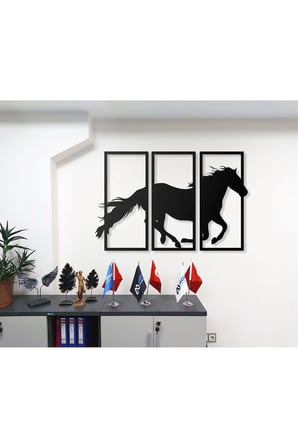 Desenli At Tasarımlı Hayvan Figürlü Metal Dekoratif Modern Duvar Tablosu Ev ve Ofis İçin