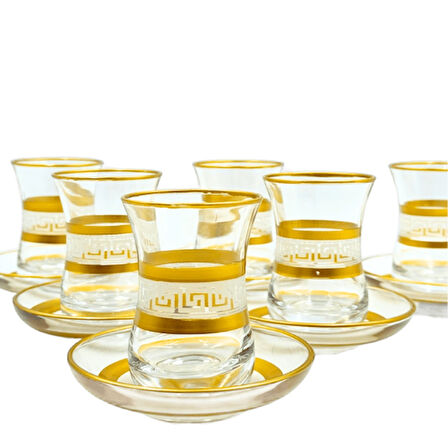Petek Gravür 6'lı Çay Bardak Seti Gold