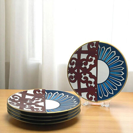 İki Desenli Violet 6'lı Pasta Tabağı