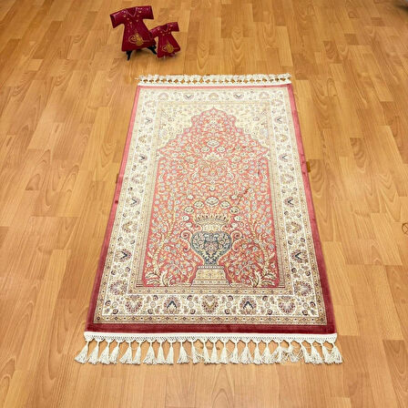 Mihrâb-ı Gülzâr Motifli İpek Seccade Pembe