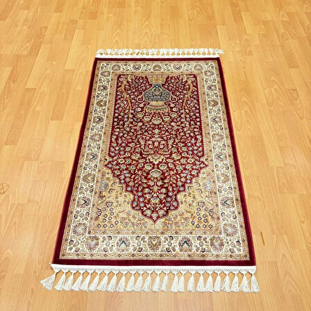 Mihrab-ı Gülzar Motifli İpek Seccade Kırmızı 