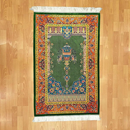 Klasik/Otantik Desenli İran İpek Seccade Yeşil