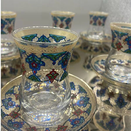 Desenli 6 Kişilik Çay Bardağı Seti