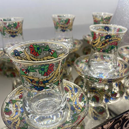 Desenli 6 Kişilik Çay Bardağı Seti