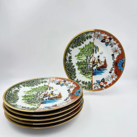 İki Desenli Serenat 6'lı Servis Tabağı