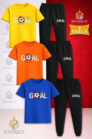 Çocuk GOAL LEKELI YAZI TOP Baskılı 3Lü Tişort Eşofman Takımı