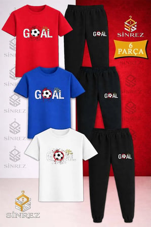 Çocuk GOAL LEKELI YAZI TOP Baskılı 3Lü Tişort Eşofman Takımı