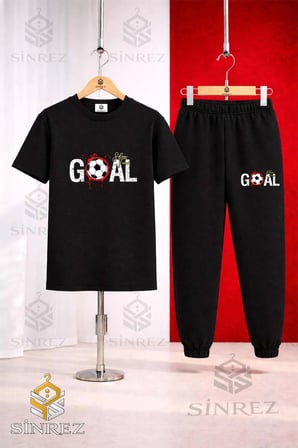 Çocuk GOAL LEKELI YAZI TOP Baskılı 3Lü Tişort Eşofman Takımı