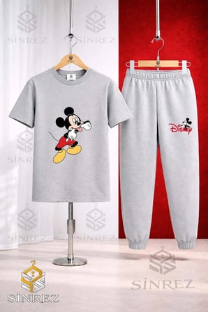 Çocuk MICKY DIL CIKARMA 3Lü Tişort Eşofman Takımı