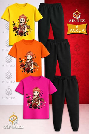 Çocuk JIYN ANIME GIRL Baskılı 3Lü Tişort Eşofman Takımı