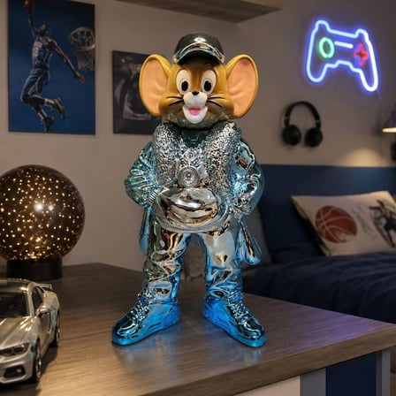 Dekoratif Mouse Heykelcik Dekoratif Mavi Fare Biblo – Reçine ve Galvaniz Kaplama