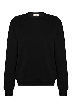 Regular Siyah %100 Pamuklu Yumuşak Basic Unisex Bisiklet Yaka Kalın Düz Baskısız Sweatshirt