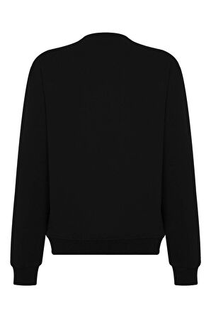 Regular Siyah %100 Pamuklu Yumuşak Basic Unisex Bisiklet Yaka Kalın Düz Baskısız Sweatshirt