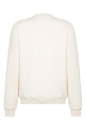 Regular Ekru %100 Pamuklu Yumuşak Basic Unisex Bisiklet Yaka Kalın Düz Baskısız Sweatshirt
