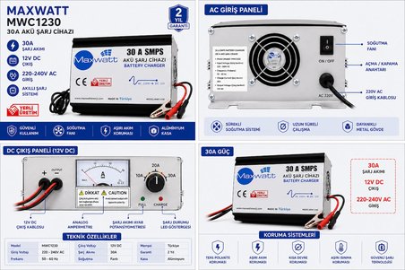 Maxwatt MWC1230 Akü Şarj Cihazı 30A  Amper 12V Volt DC