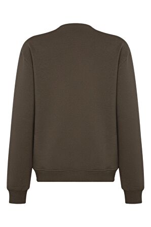 Regular Haki %100 Pamuklu Yumuşak Basic Unisex Bisiklet Yaka Kalın Düz Baskısız Sweatshirt