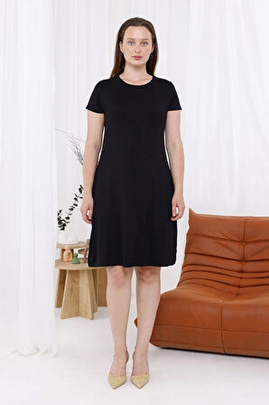 Kadın Siyah Büyük Beden Esnek Midi Elbise