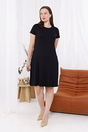 Kadın Siyah Büyük Beden Esnek Midi Elbise