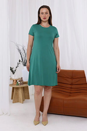 Kadın Yeşil Büyük Beden Esnek Midi Elbise