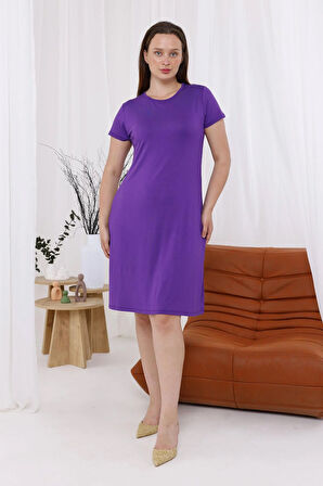 Kadın Mor Büyük Beden Esnek Midi Elbise